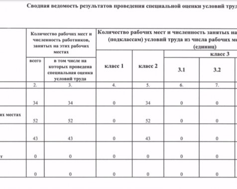 Результаты проведения оценки условий труда в 2019г.